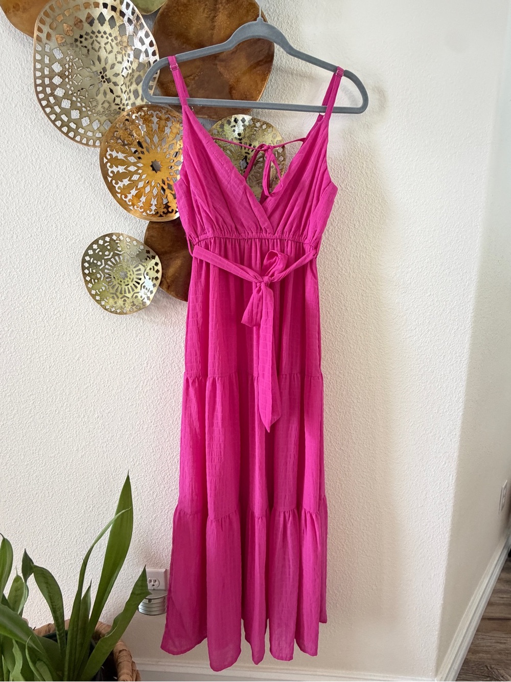 Women’s Fuchsia Tiered Maxi Dress with Tie Waist